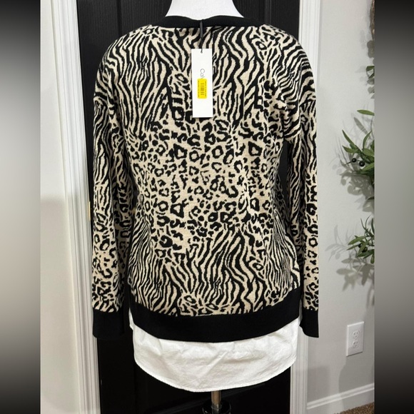 Calvin Klein Animal Print Sweater Shirt Tail Top NWT Size Medium Zebra Leopard - Picture 2 of 4